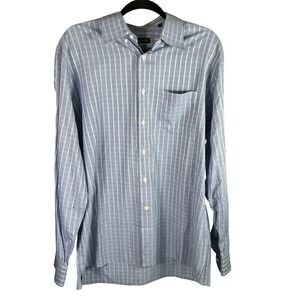 Canali Made In Italy XL Mens Blue Plaid 100%‎ Cotton Dress Shirt Long Sleeve